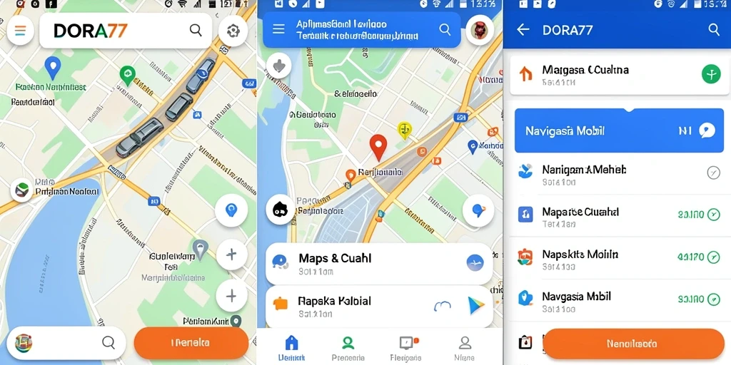 Antarmuka DORA77 menampilkan peta dan navigasi yang jelas.