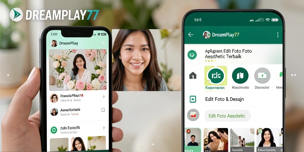 Antarmuka DREAMPLAY77 untuk edit foto aesthetic yang modern.