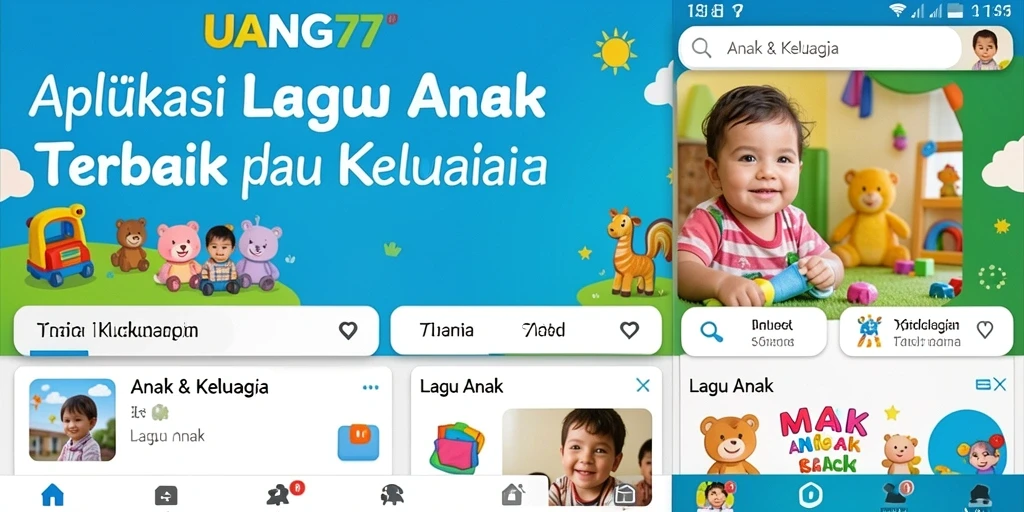Antarmuka UANG77 menampilkan berbagai lagu anak yang ceria dan edukatif.