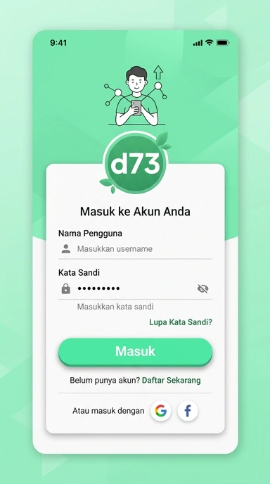 Halaman Masuk Akun d73 untuk Pengguna Android
